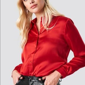 H&M red satin shirt